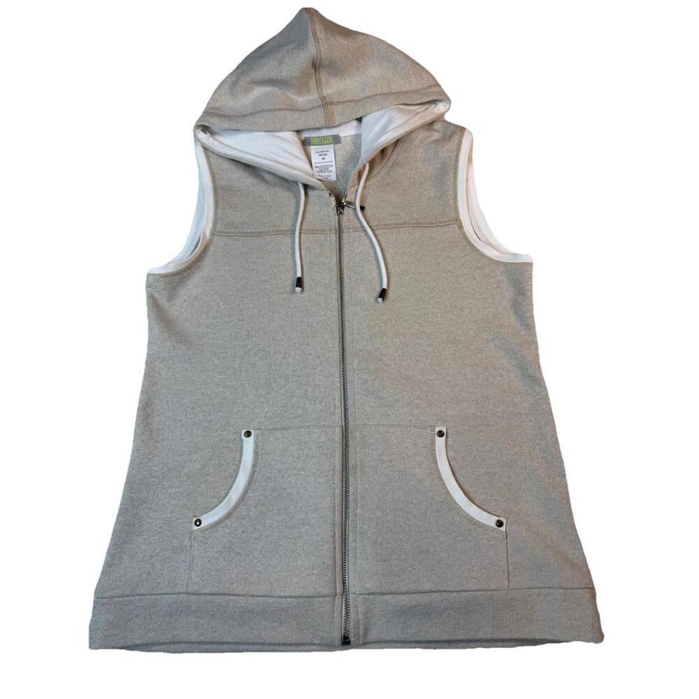 Dolcezza Women’s Size Medium Zip Vest Size Tan With Pockets And Hooded Drawstrin
